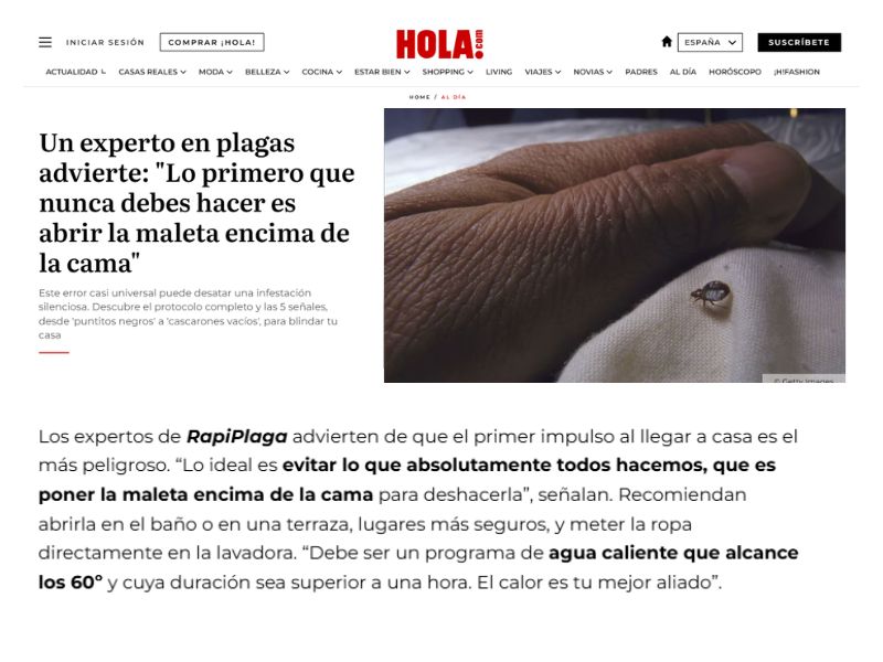 ¡HOLA! cita a Rapiplaga en un reportaje sobre chinches